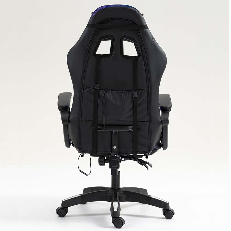 vista traseira da Cadeira Gaming PowerGaming LED RGB com Apoio para Pés Preto+Branco