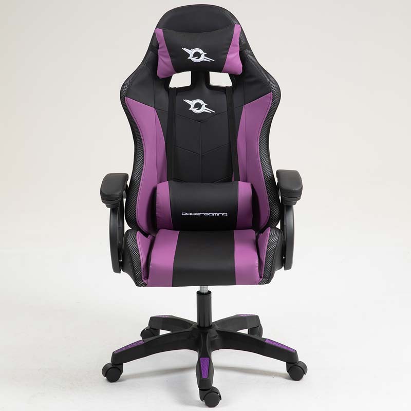 vue de face de la Chaise Gaming PowerGaming LED RGB Noir+Lilas