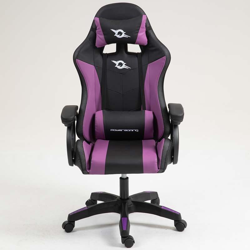 vue de face de la Chaise Gaming PowerGaming LED RGB Noir+Lilas