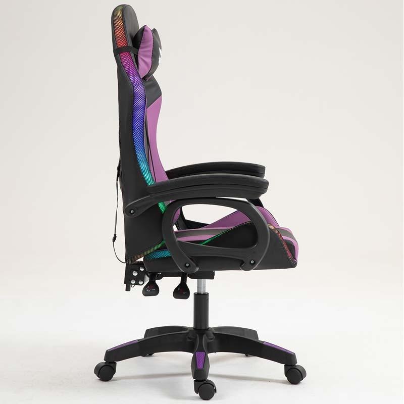 vue de côté de la Chaise Gaming PowerGaming LED RGB Noir+Lilas