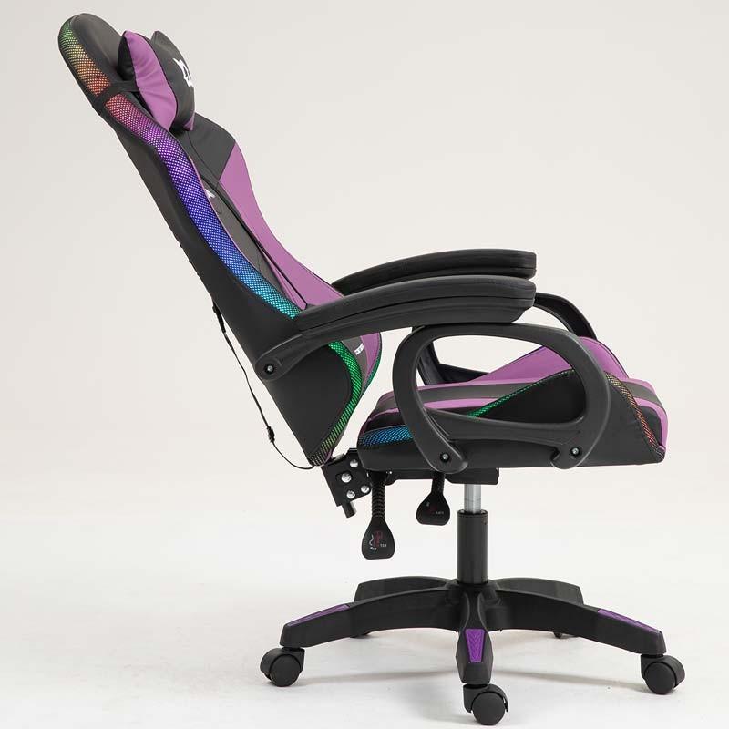 vue de côté de la Chaise Gaming PowerGaming LED RGB Noir+Lilas inclinée