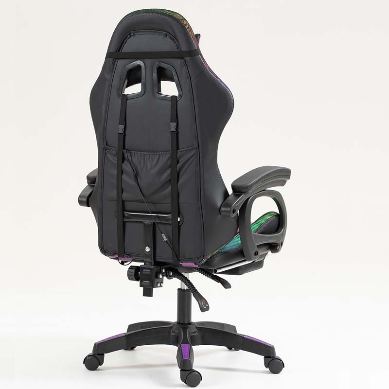vue arrière et de côté de la Chaise Gaming PowerGaming LED RGB avec Repose-pieds Noir+Lilas