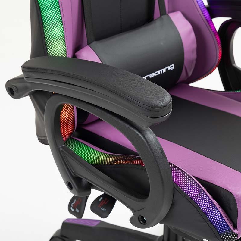 accoudoir de la Chaise Gaming PowerGaming LED RGB avec Repose-pieds Noir+Lilas