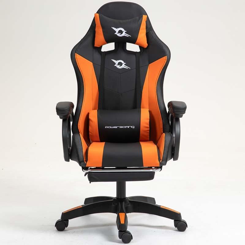vue de face de la Chaise Gaming PowerGaming LED RGB avec Repose-pieds Noir+Orange