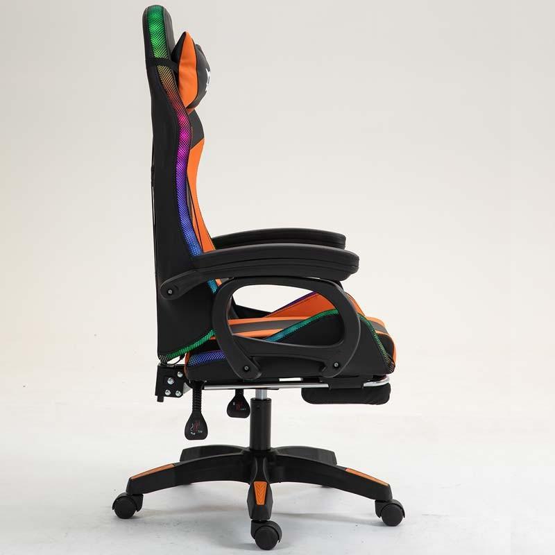 vue de côté de la Chaise Gaming PowerGaming LED RGB avec Repose-pieds Noir+Orange