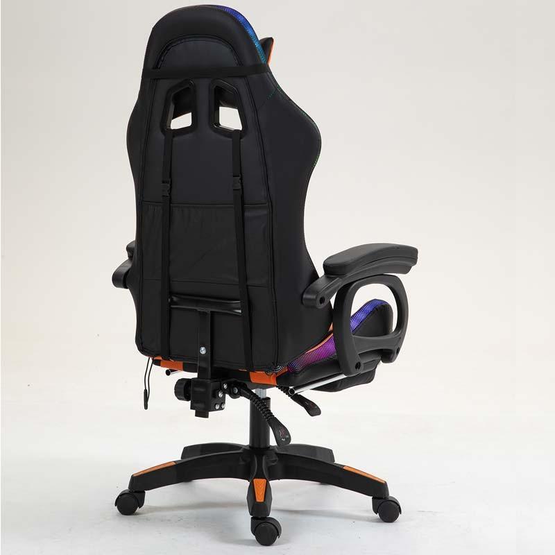 vue arrière et de côté de la Chaise Gaming PowerGaming LED RGB avec Repose-pieds Noir+Orange