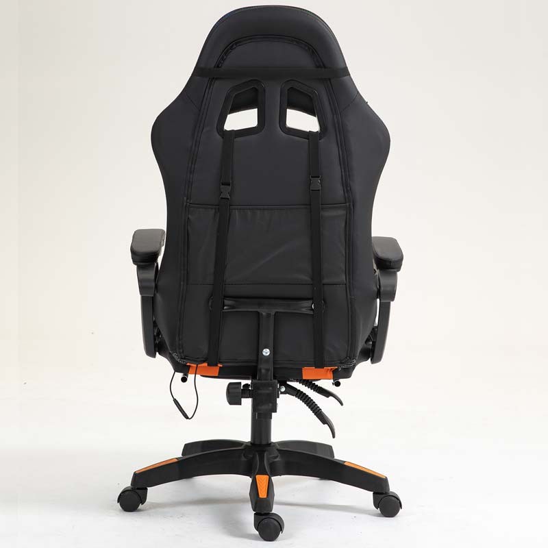 vue arrière de la Chaise Gaming PowerGaming LED RGB avec Repose-pieds Noir+Orange