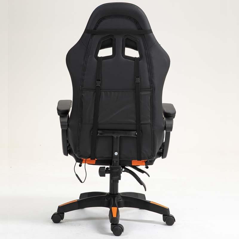 vue arrière de la Chaise Gaming PowerGaming LED RGB avec Repose-pieds Noir+Orange