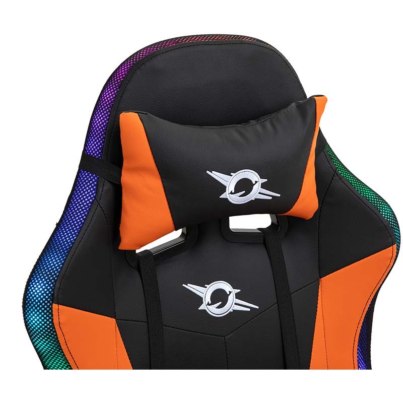 coussin cervical de la Chaise Gaming PowerGaming LED RGB avec Repose-pieds Noir+Orange