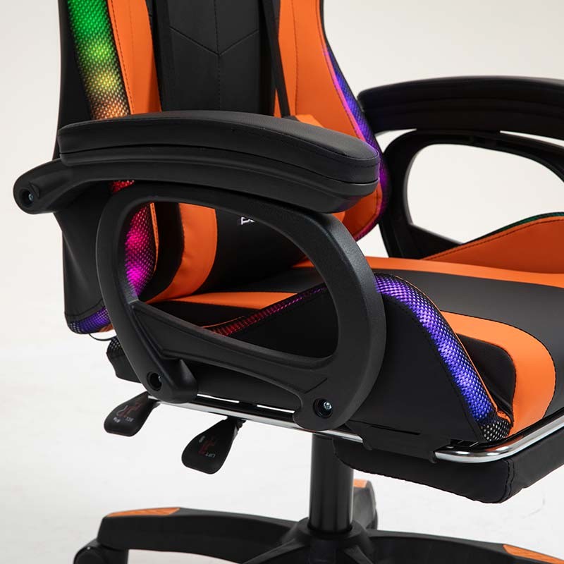 accoudoir de la Chaise Gaming PowerGaming LED RGB avec Repose-pieds Noir+Orange