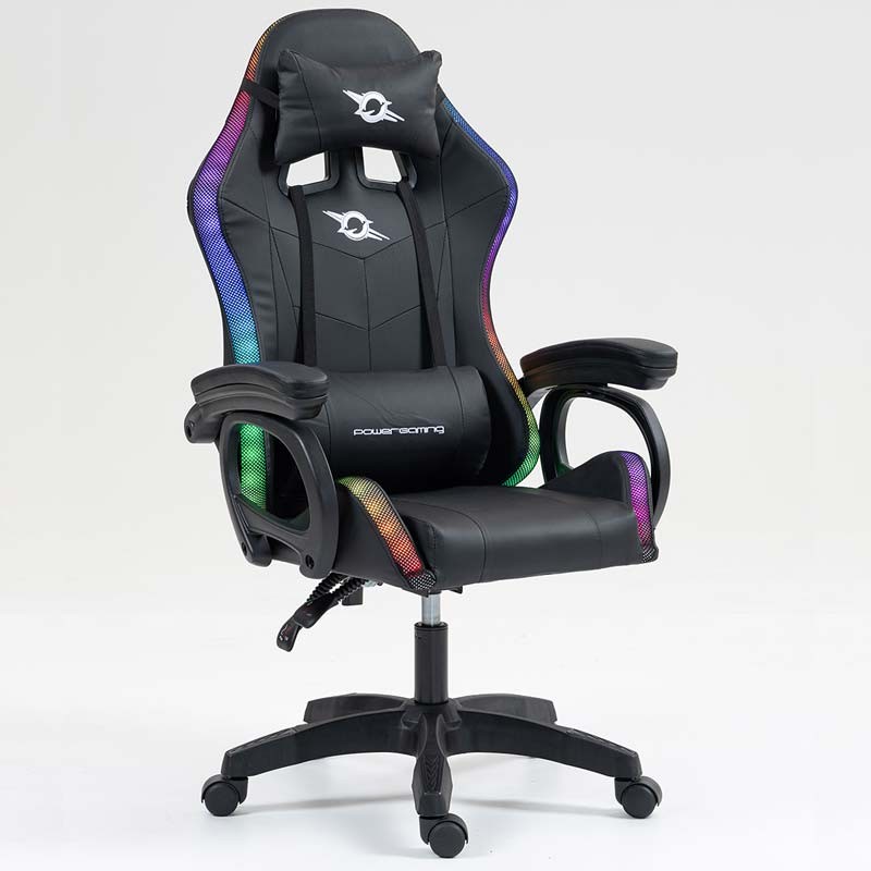 vue de face et de côté de la Chaise Gaming PowerGaming LED RGB Noir