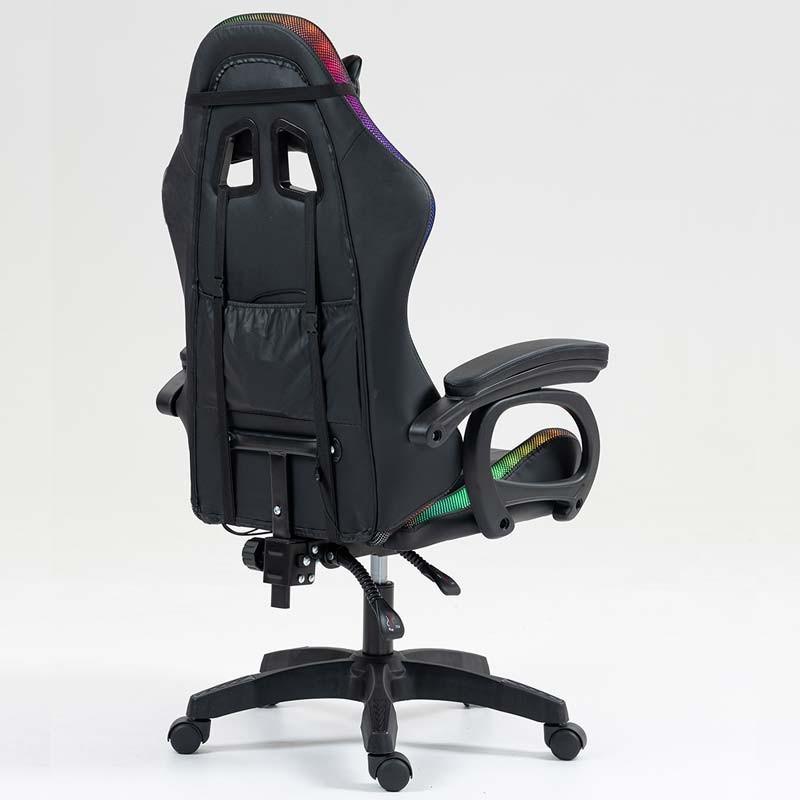 vue arrière et de côté de la Chaise Gaming PowerGaming LED RGB Noir