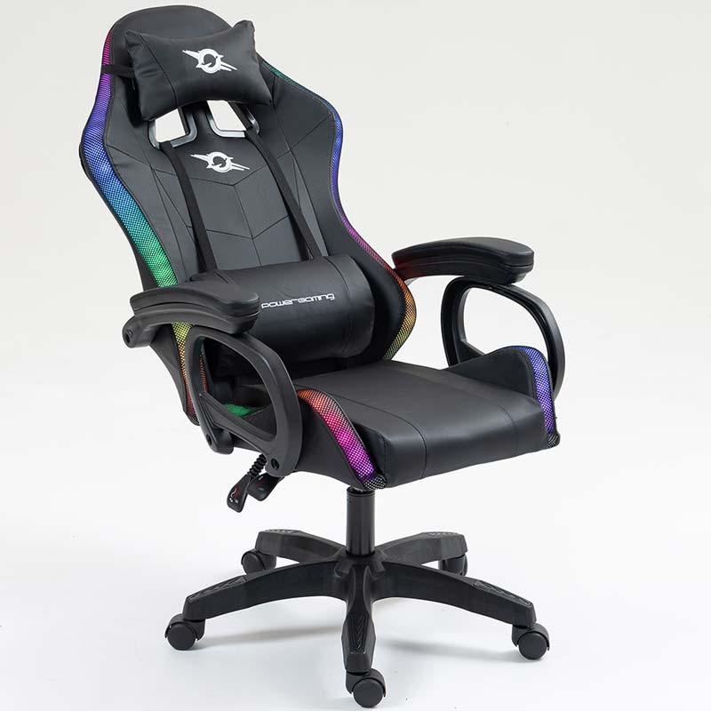 vue de face de la Chaise Gaming PowerGaming LED RGB Noir inclinée