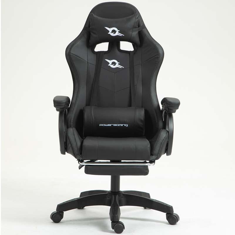 vue de face de la Chaise Gaming PowerGaming LED RGB avec Haut-parleur Bluetooth, Massage et Repose-pieds Noir