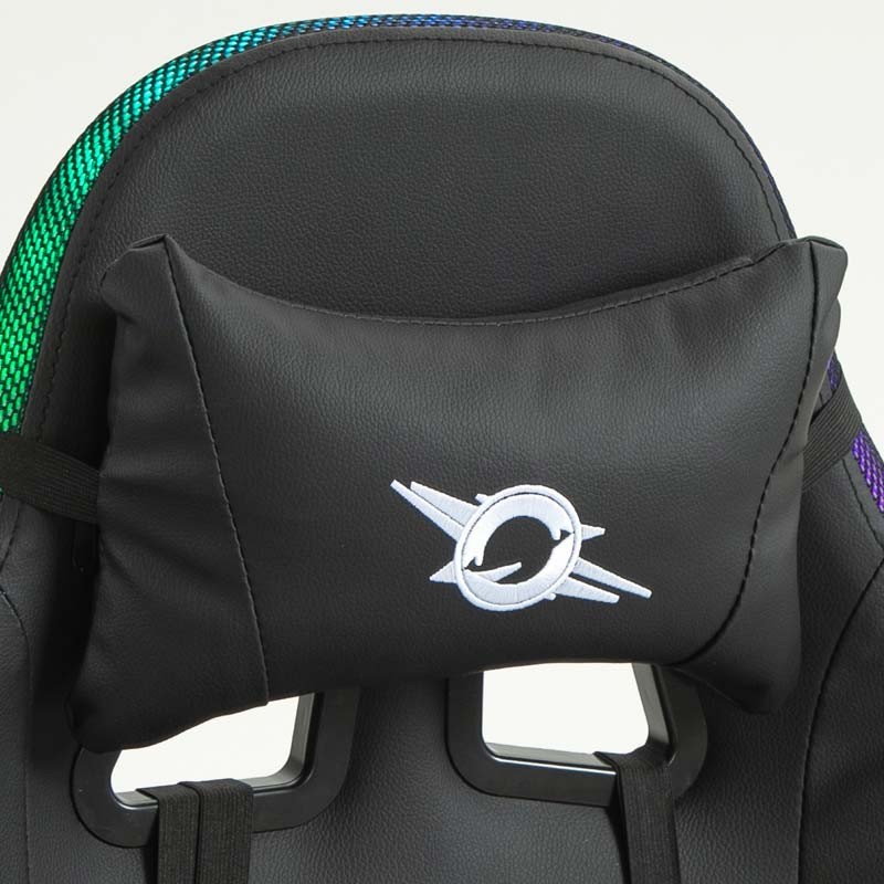 coussin cervical de la Chaise Gaming PowerGaming LED RGB avec Haut-parleur Bluetooth, Massage et Repose-pieds Noir