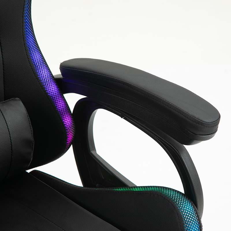 accoudoir de la Chaise Gaming PowerGaming LED RGB avec Haut-parleur Bluetooth, Massage et Repose-pieds Noir