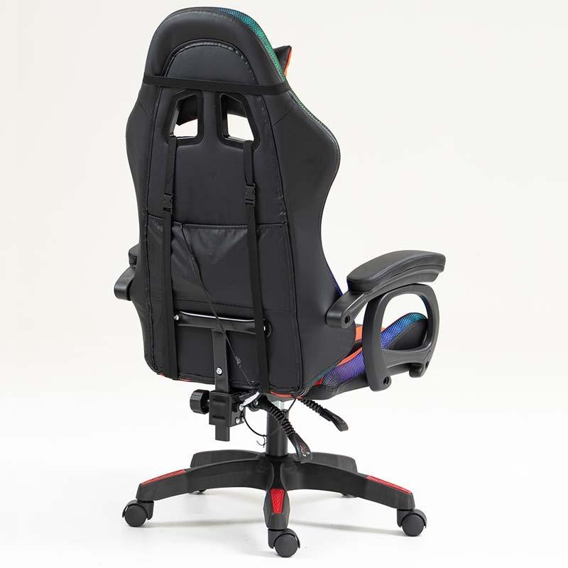 vista trasera y lateral de la Silla Gaming PowerGaming LED RGB Negro+Rojo
