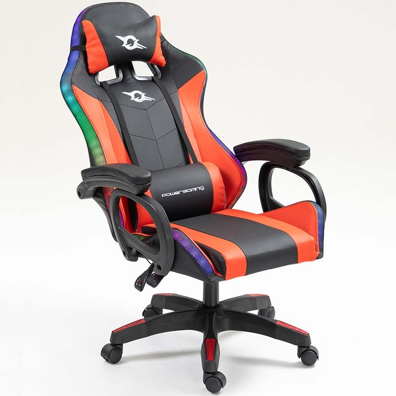 vista frontal de la Silla Gaming PowerGaming LED RGB Negro+Rojo reclinada