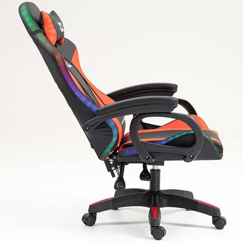 vista lateral de la Silla Gaming PowerGaming LED RGB Negro+Rojo reclinada