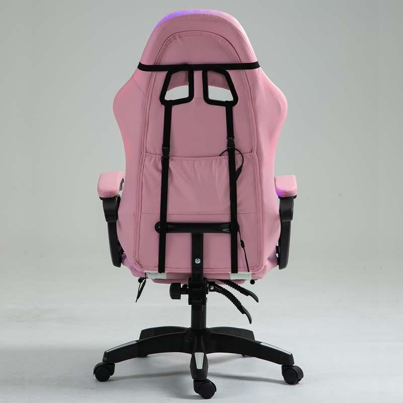 vista trasera de la Silla Gaming PowerGaming LED RGB con Reposapiés Blanco+Rosa