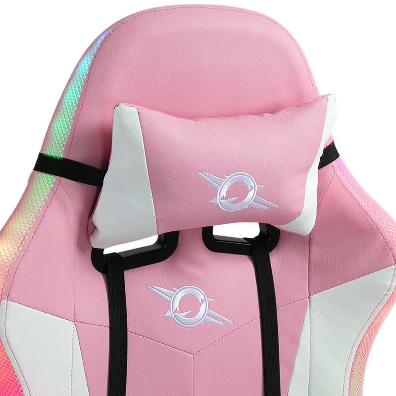 cojín cervical de la Silla Gaming PowerGaming LED RGB con Reposapiés Blanco+Rosa