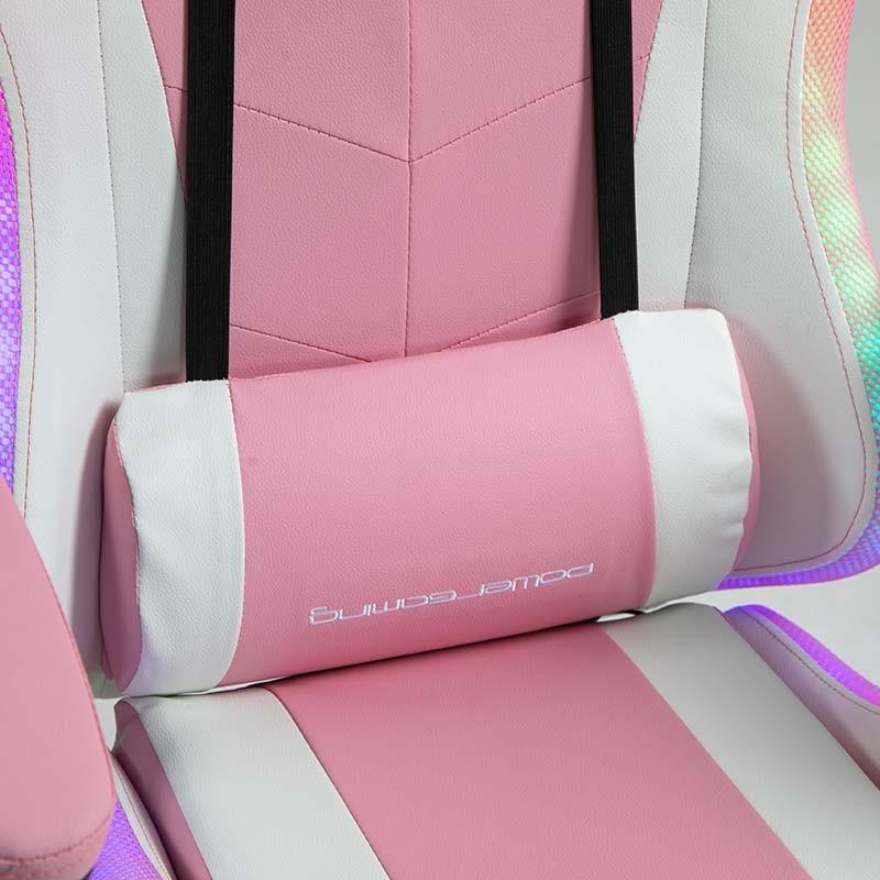 cojín lumbar de la Silla Gaming PowerGaming LED RGB con Reposapiés Blanco+Rosa