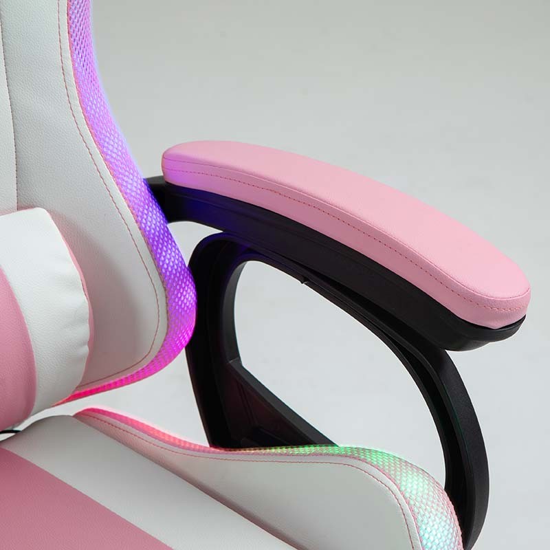reposabrazos de la Silla Gaming PowerGaming LED RGB con Reposapiés Blanco+Rosa