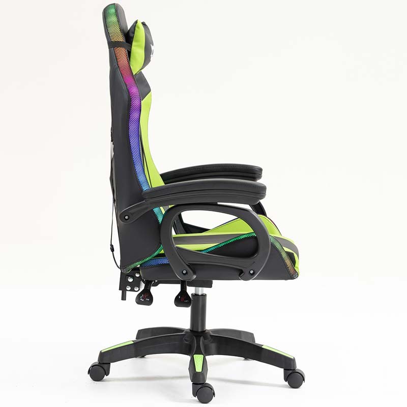 vista lateral de la Silla Gaming PowerGaming LED RGB Negro+Verde