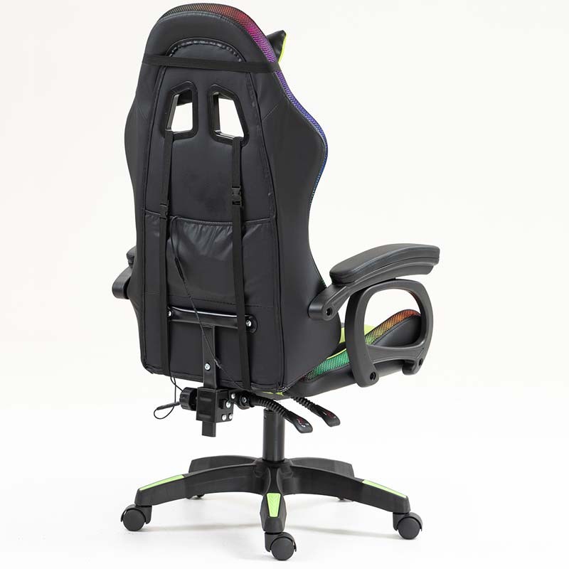 vista trasera y lateral de la Silla Gaming PowerGaming LED RGB Negro+Verde