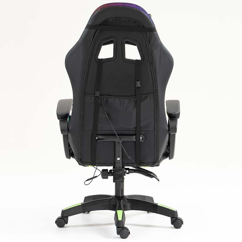 vista trasera de la Silla Gaming PowerGaming LED RGB Negro+Verde