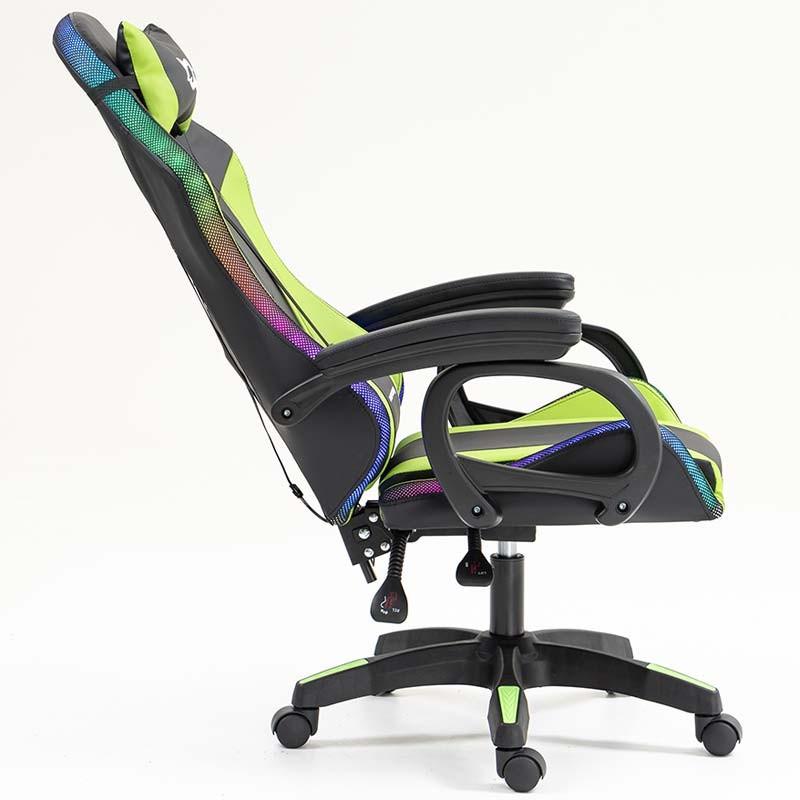 vista lateral de la Silla Gaming PowerGaming LED RGB Negro+Verde reclinada