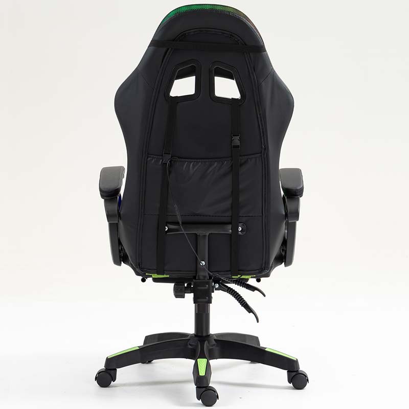 vue arrière de la Chaise Gaming PowerGaming LED RGB avec Repose-pieds Noir+Vert