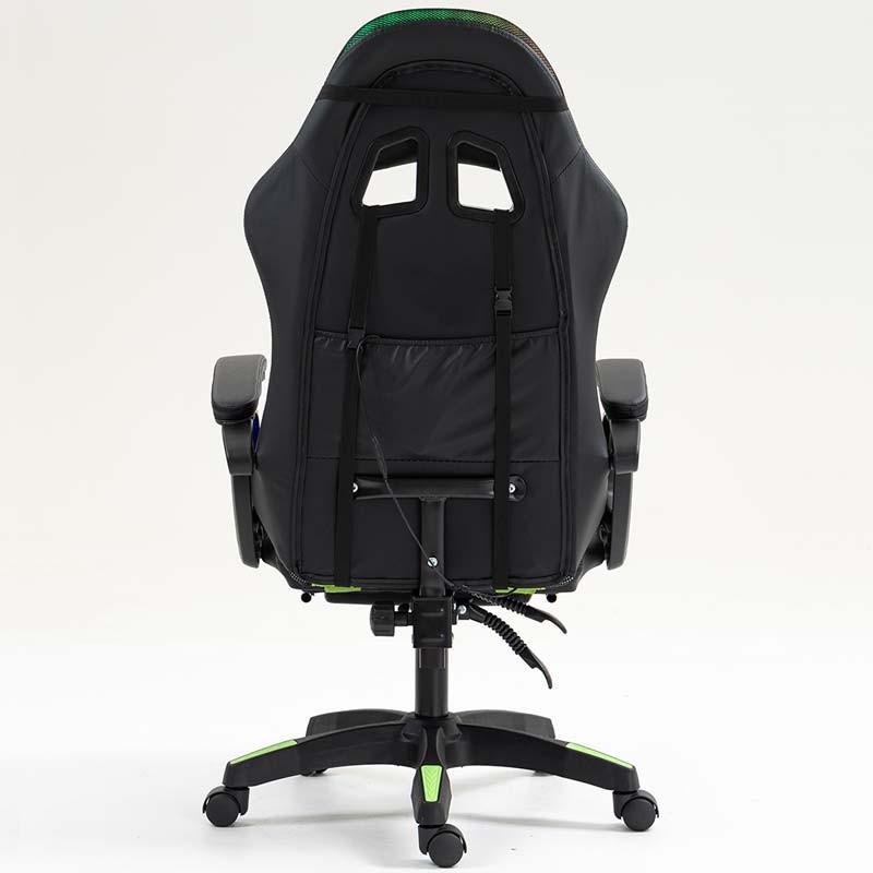 vue arrière de la Chaise Gaming PowerGaming LED RGB avec Repose-pieds Noir+Vert