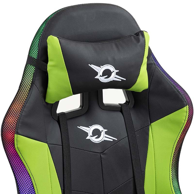 coussin cervical de la Chaise Gaming PowerGaming LED RGB avec Repose-pieds Noir+Vert