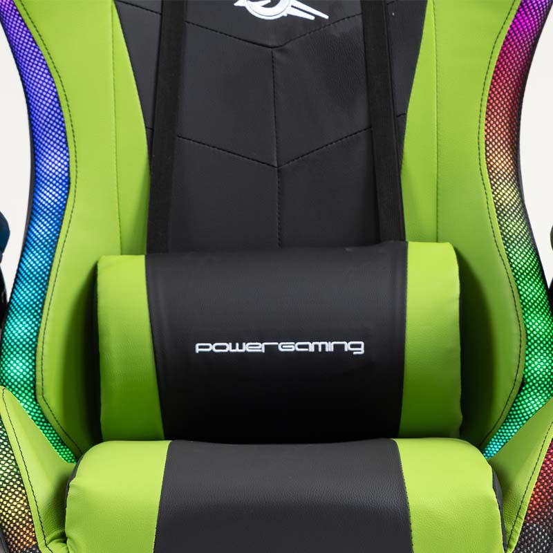 coussin lombaire de la Chaise Gaming PowerGaming LED RGB avec Repose-pieds Noir+Vert