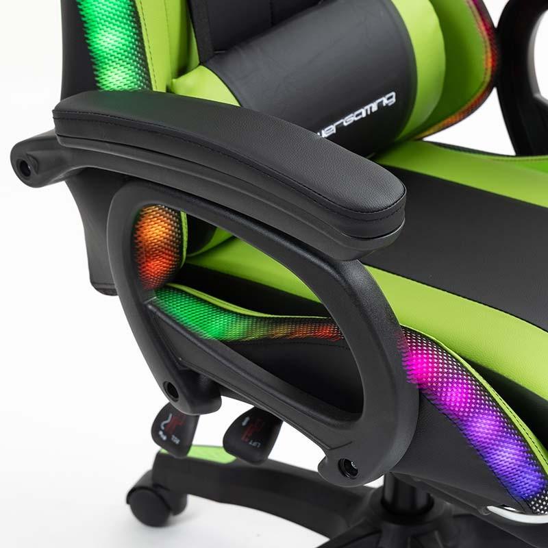 accoudoir de la Chaise Gaming PowerGaming LED RGB avec Repose-pieds Noir+Vert