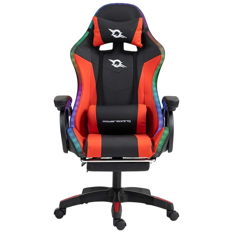 Chaise Gaming PowerGaming LED RGB avec Haut-parleur Bluetooth, Massage et Repose-pieds Noir+Rouge