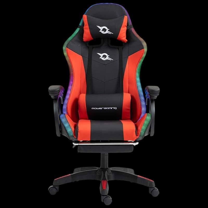 Chaise Gaming PowerGaming LED RGB avec Haut-parleur Bluetooth, Massage et Repose-pieds Noir+Rouge