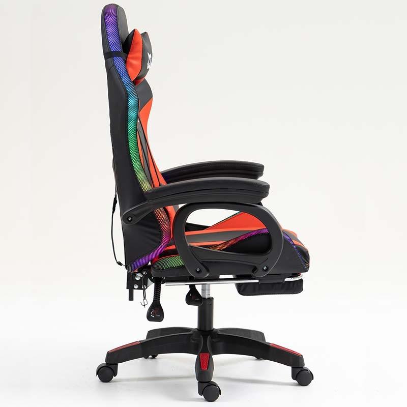 vue latérale de la Chaise Gaming PowerGaming LED RGB avec Haut-parleur Bluetooth, Massage et Repose-pieds Noir+Rouge