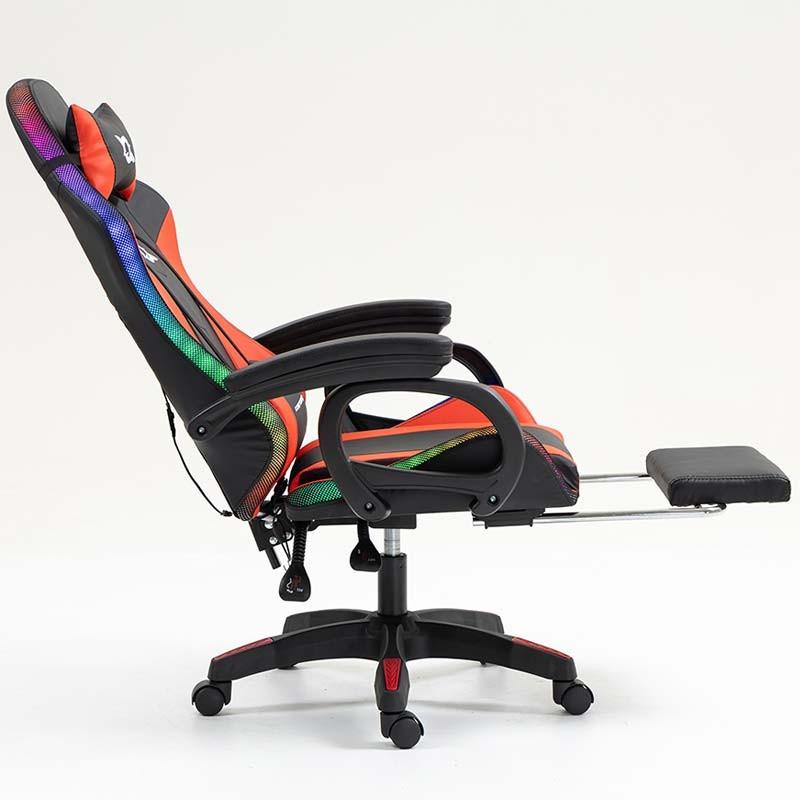 vue latérale de la Chaise Gaming PowerGaming LED RGB avec Haut-parleur Bluetooth, Massage et Repose-pieds Noir+Rouge avec dossier incliné
