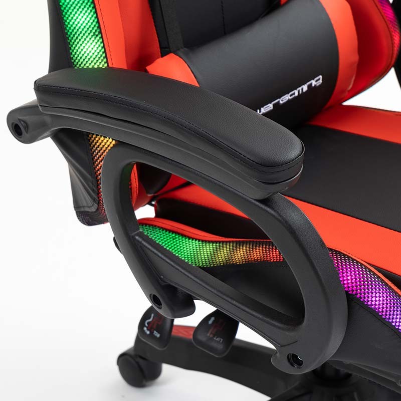 accoudoirs de la Chaise Gaming PowerGaming LED RGB avec Haut-parleur Bluetooth, Massage et Repose-pieds Noir+Rouge