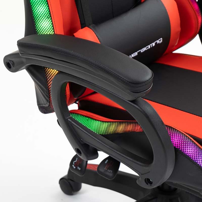 accoudoirs de la Chaise Gaming PowerGaming LED RGB avec Haut-parleur Bluetooth, Massage et Repose-pieds Noir+Rouge