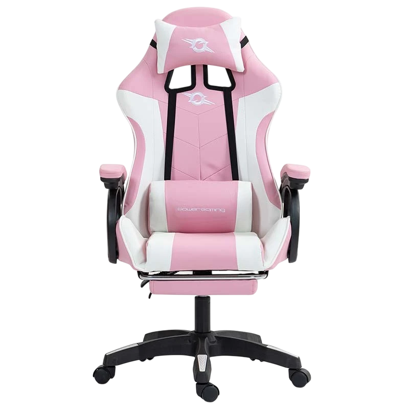 PowerGaming Chaise 7 Points Massage Repose-Pieds Blanc+Rose - Non Scelle