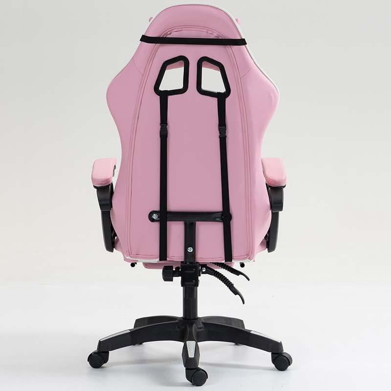 vue arrière de la Chaise Gaming PowerGaming avec 7 points de massage et Repose-pieds Blanc+Rose