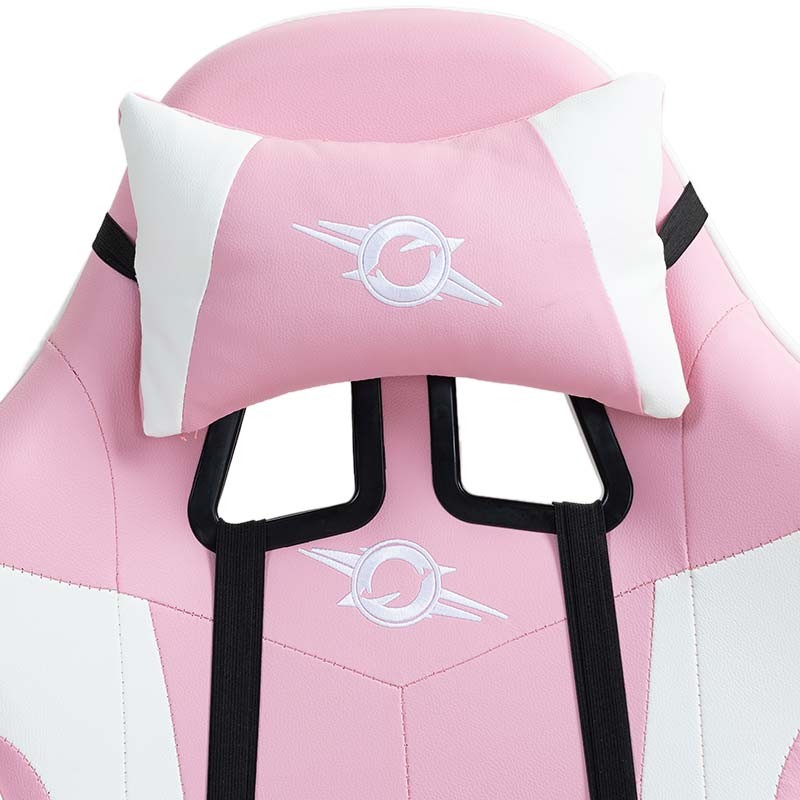 coussin cervical de la Chaise Gaming PowerGaming avec 7 points de massage et Repose-pieds Blanc+Rose