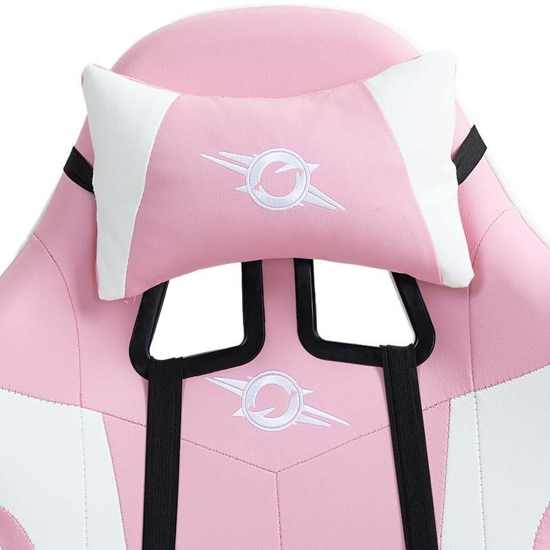 coussin cervical de la Chaise Gaming PowerGaming avec 7 points de massage et Repose-pieds Blanc+Rose