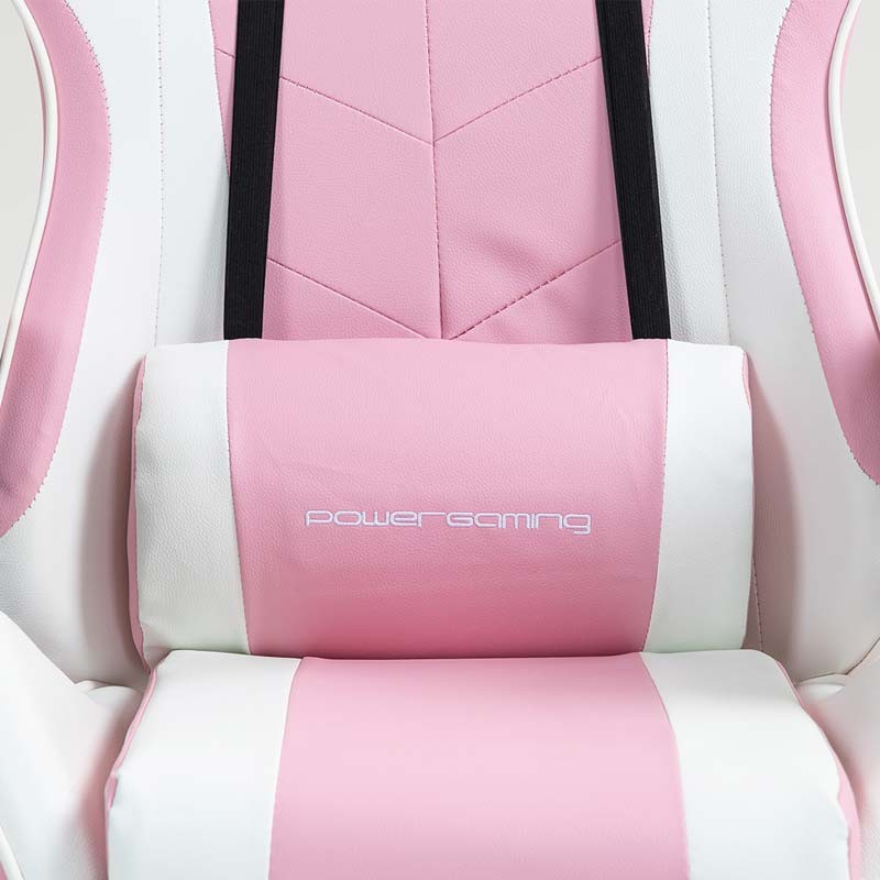 coussin lombaire de la Chaise Gaming PowerGaming avec 7 points de massage et Repose-pieds Blanc+Rose