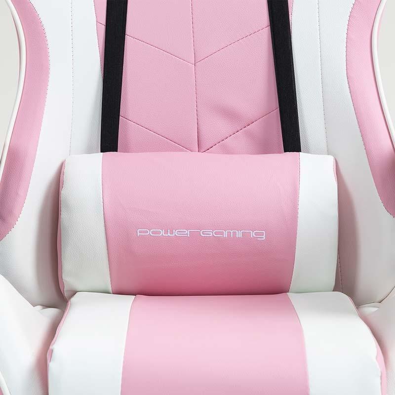 coussin lombaire de la Chaise Gaming PowerGaming avec 7 points de massage et Repose-pieds Blanc+Rose