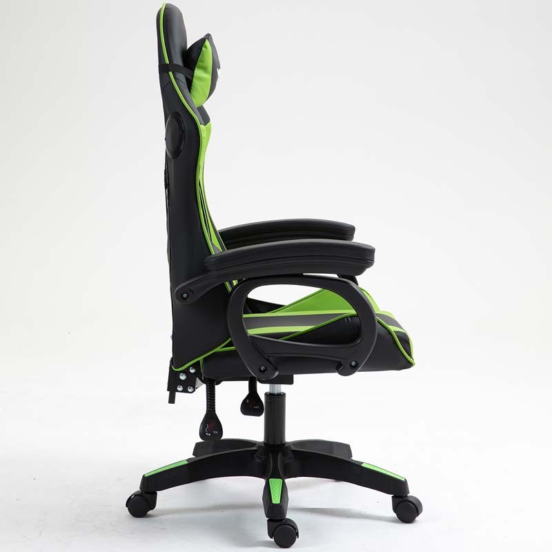 vista lateral de la Silla Gaming PowerGaming con Altavoz Bluetooth y Masaje Negro+Verde