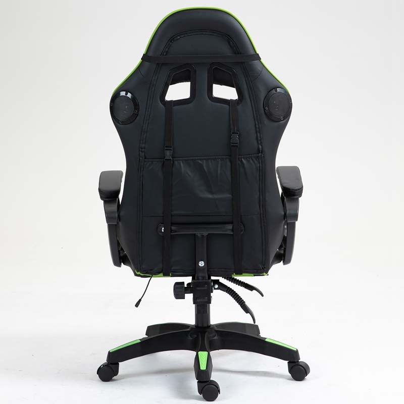 vista trasera de la Silla Gaming PowerGaming con Altavoz Bluetooth y Masaje Negro+Verde
